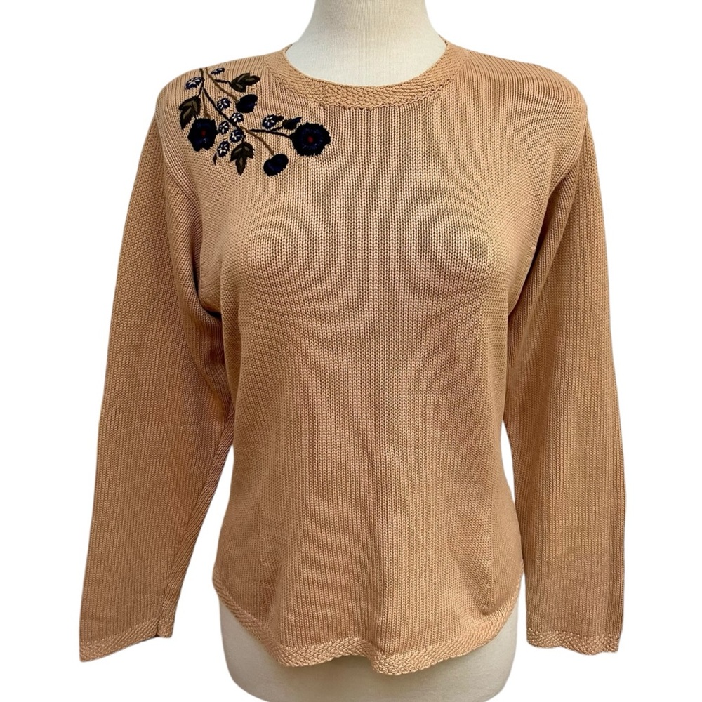VINTAGE Talbots Floral Embroidered Knit Sweater Women’s Size Medium